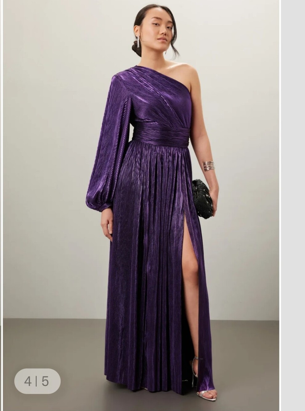 Bronx and Banco One-Shoulder Metallic Purple Evening Gown